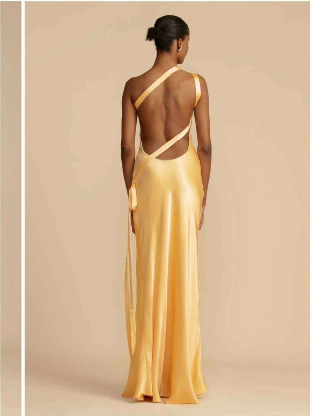 One-Shoulder Satin Gown in Champagne Yellow - Picture 2 of 12